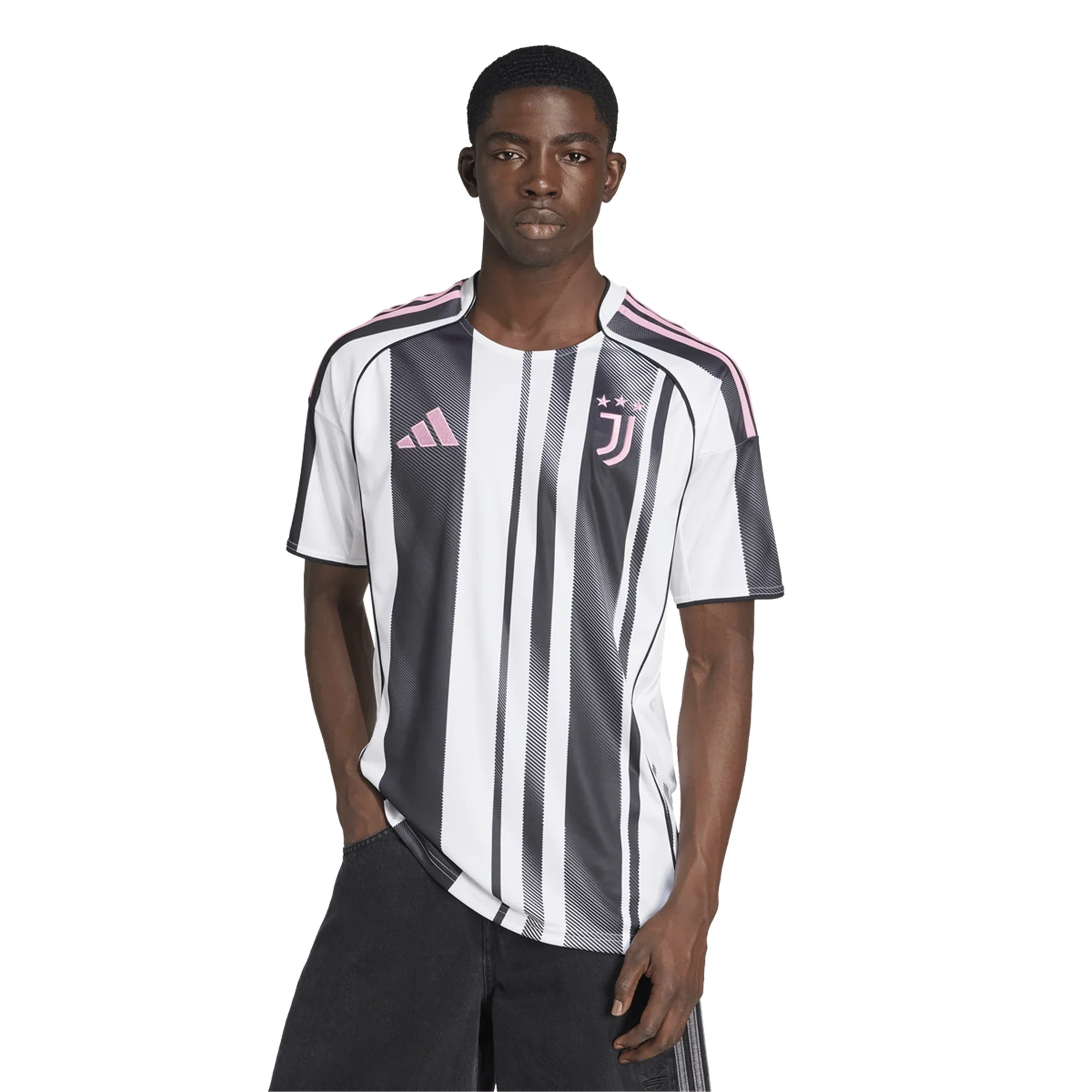adidas Men's Juventus Weston McKennie Home Jersey w/ Serie A Patch 25/26 (White/Black/Pink)