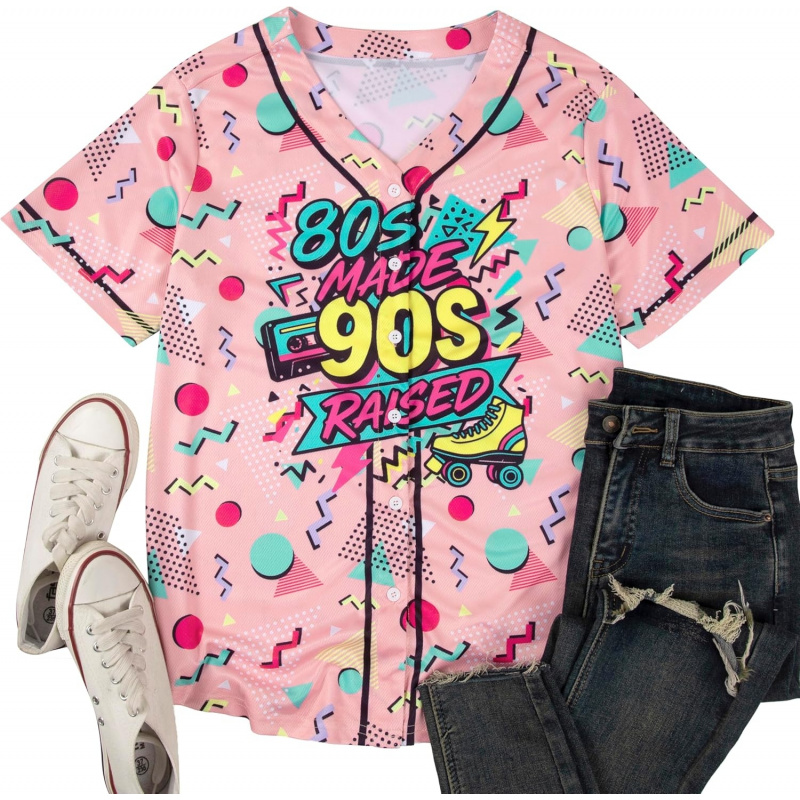 80s 90s Outfit Women Baseball Jersey Disco Party