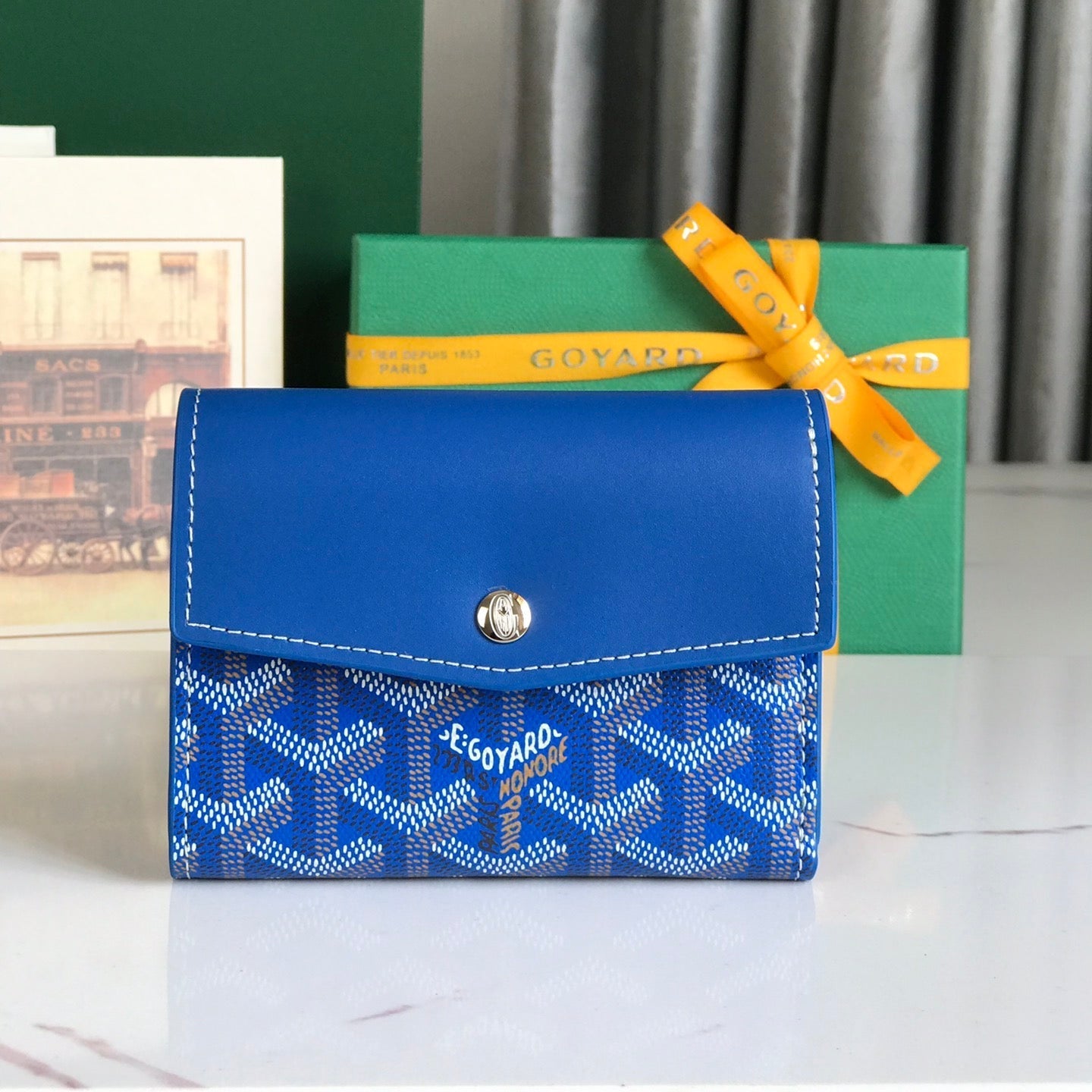 Goyard Saint-Gabriel Wallet 12 Cm Sapphire Blue Calfskin And Goyardine Canvas