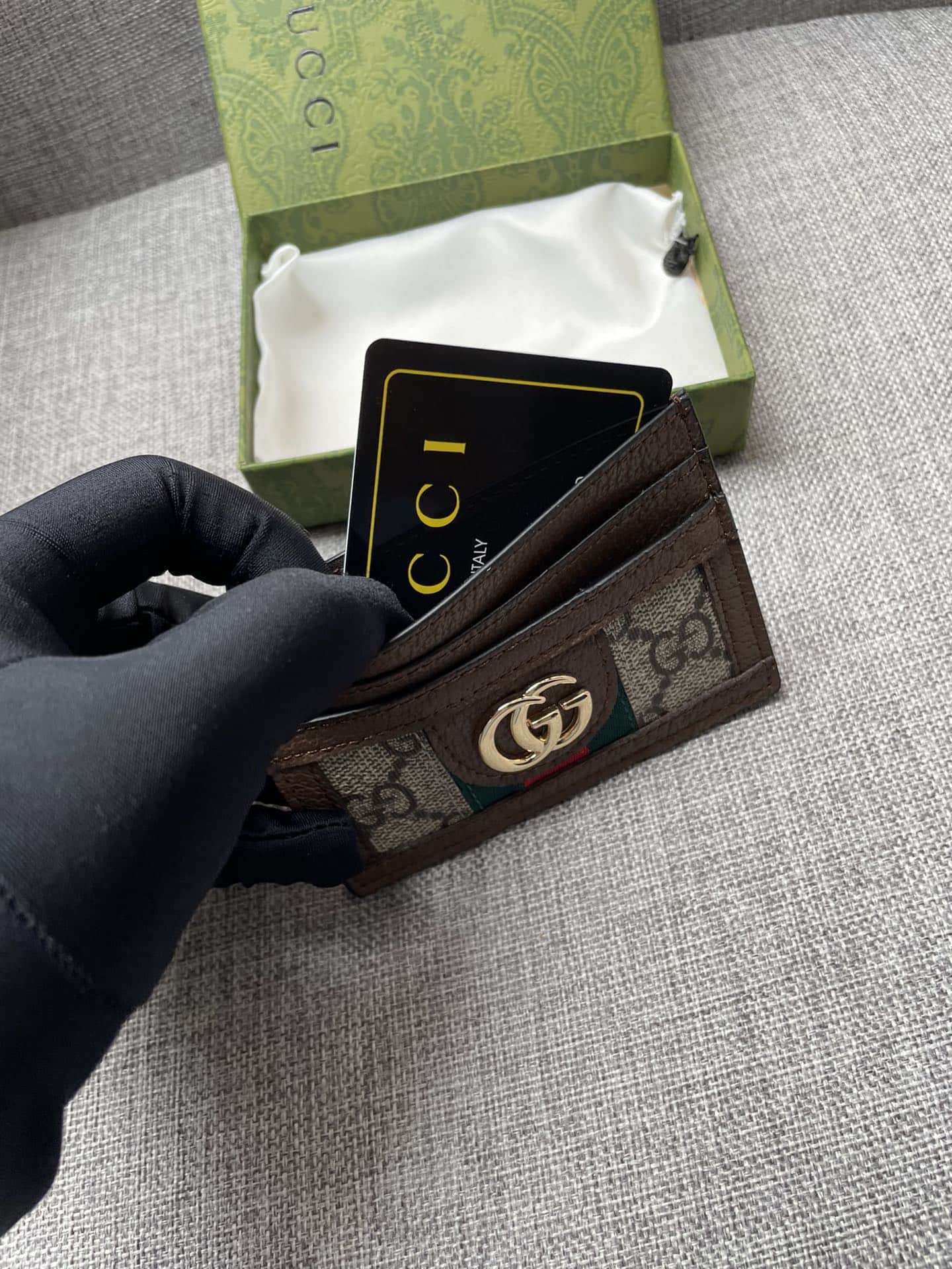 Gucci Ophidia Gg Card Case Monogram Brown 10Cm 523159 96Iwg 8745
