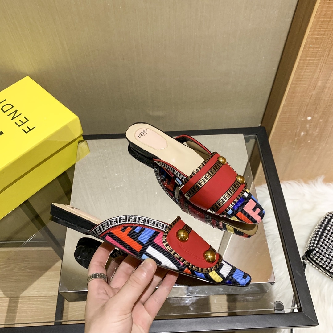 Fendi Flat Loafers Ff White Strap Red