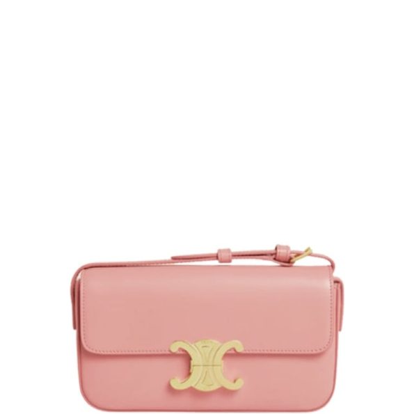 CELINE SHOULDER BAG TRIOMPHE IN SHINY CALFSKIN LIGHT PINK 18CM