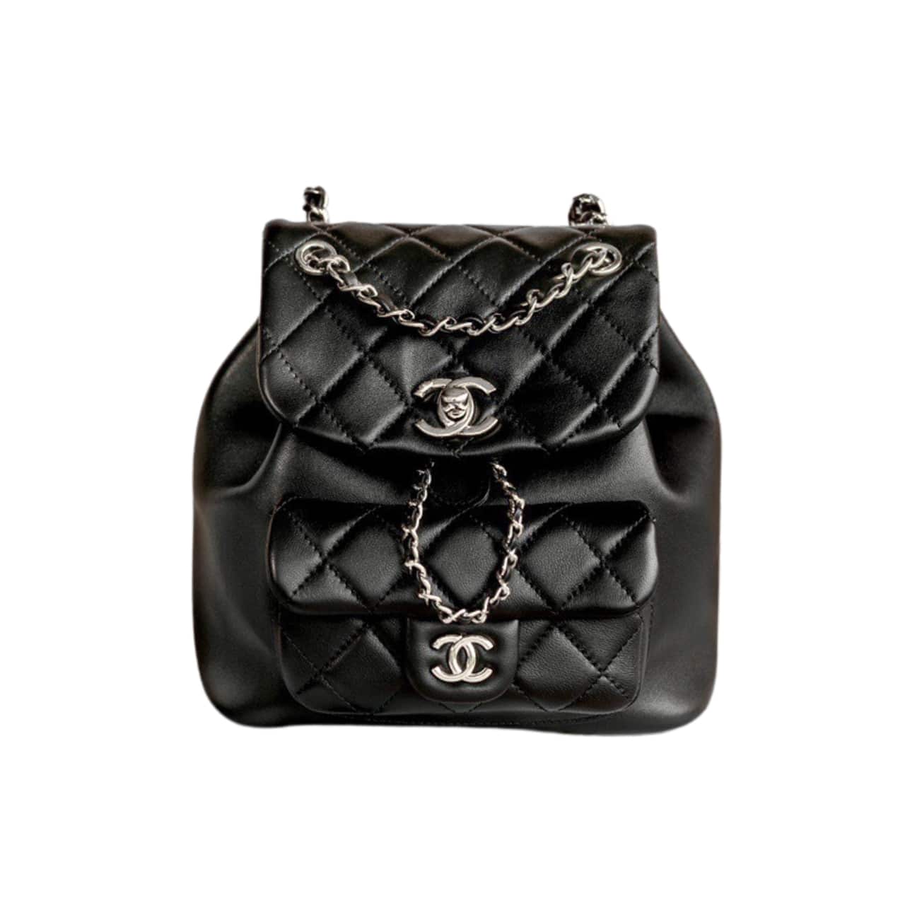Chanel Duma Matelasse Leather Chain Backpack Black 20Cm/7.8in