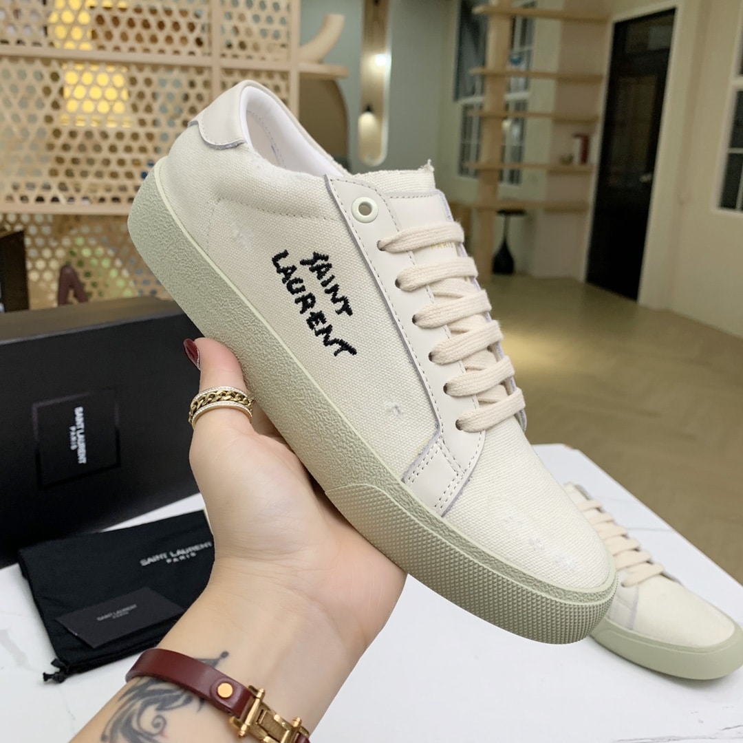 Saint Laurent Court Classic Embroidered Sneakers White 610648Gup109113