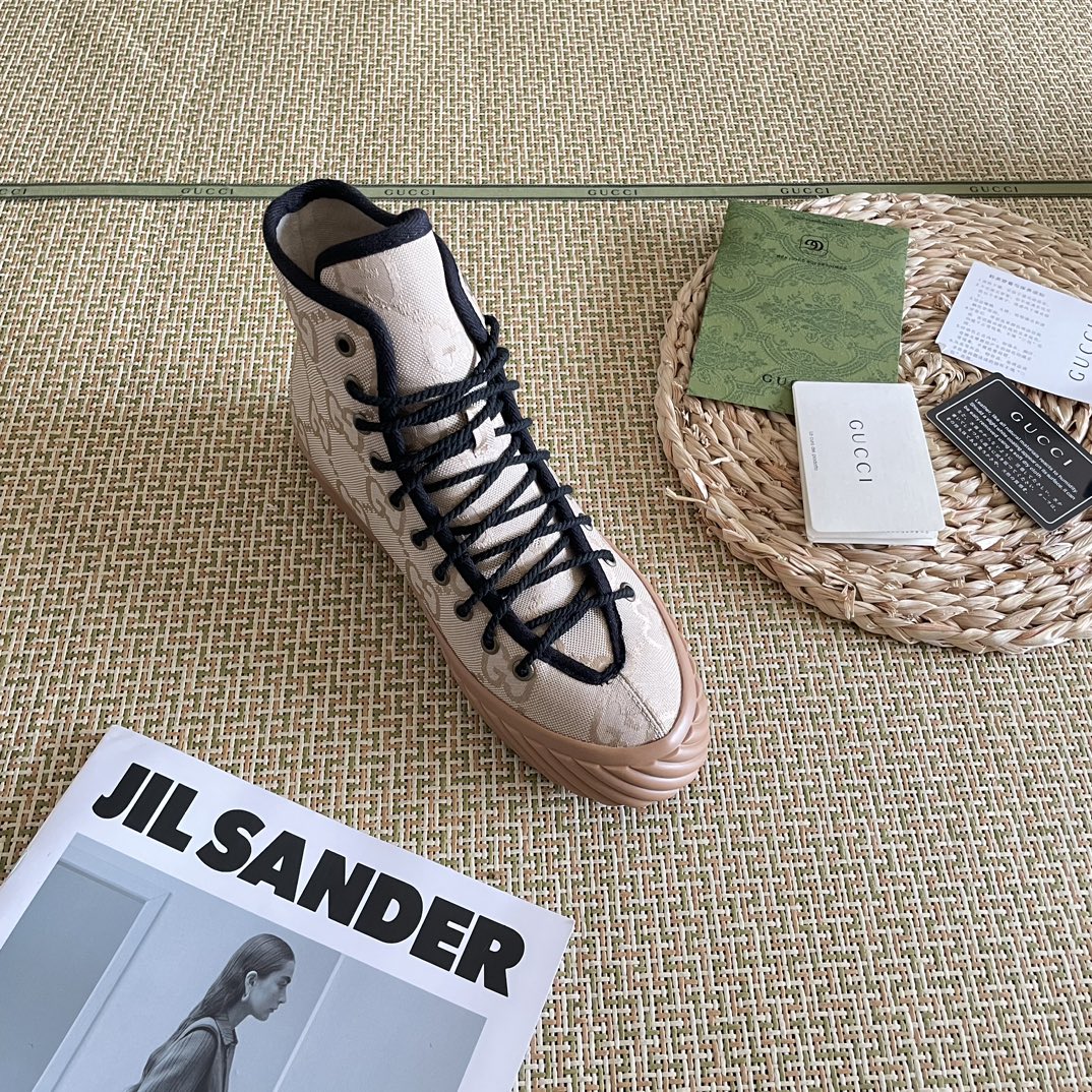 Gucci All Over Gg Logo High Top Sneakers Beige