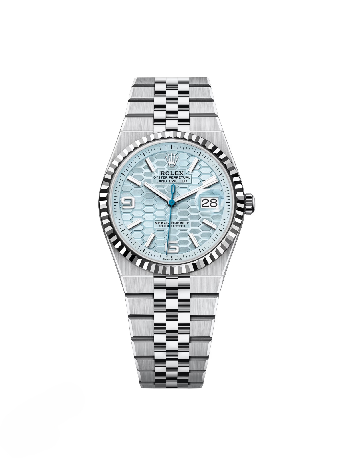 Rolex Land-Dweller 127236-0001 Blue Honeycomb Dial Platinum Jubilee Bracelet 36mm