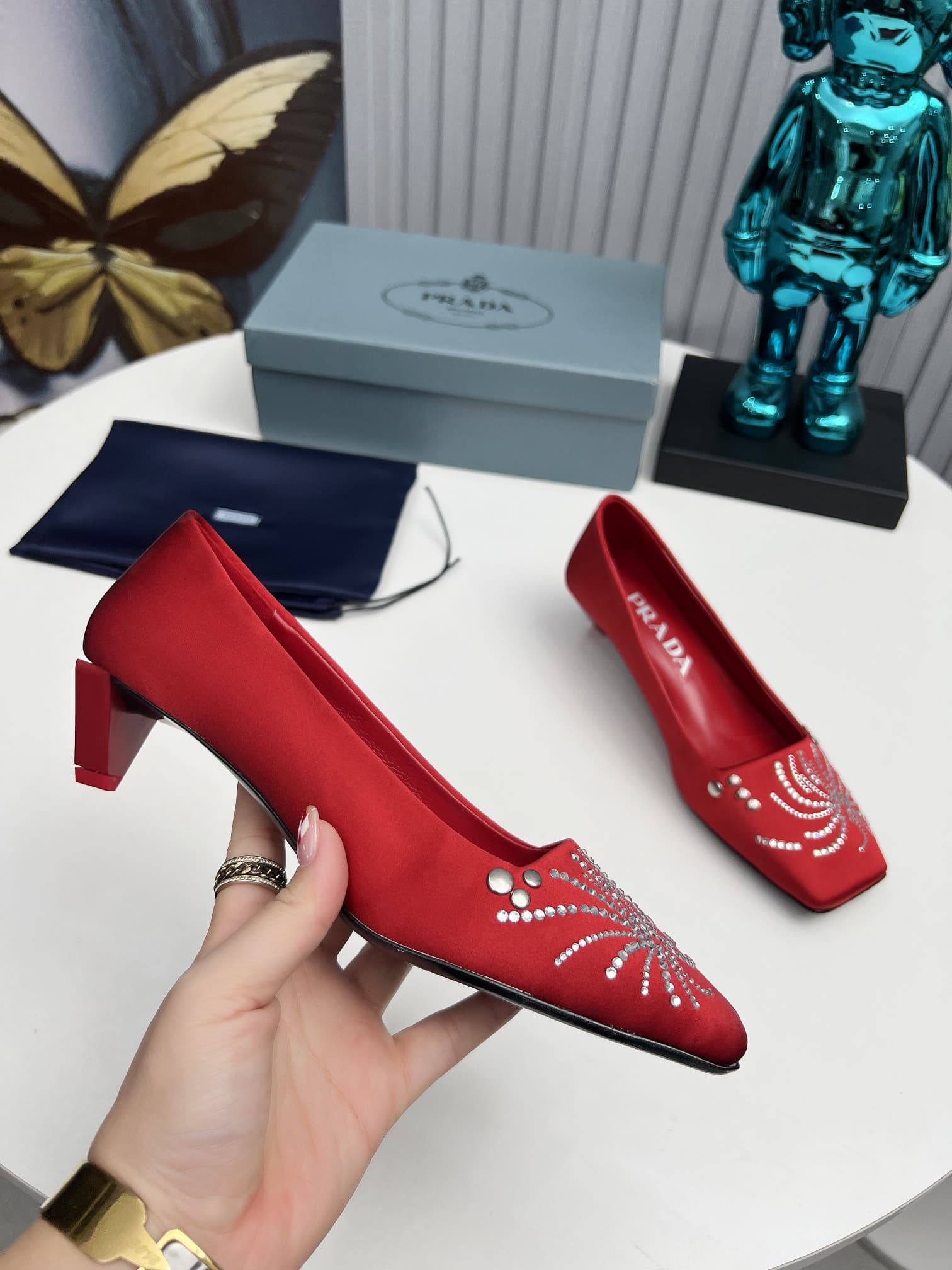 Prada Crystal Pumps Red