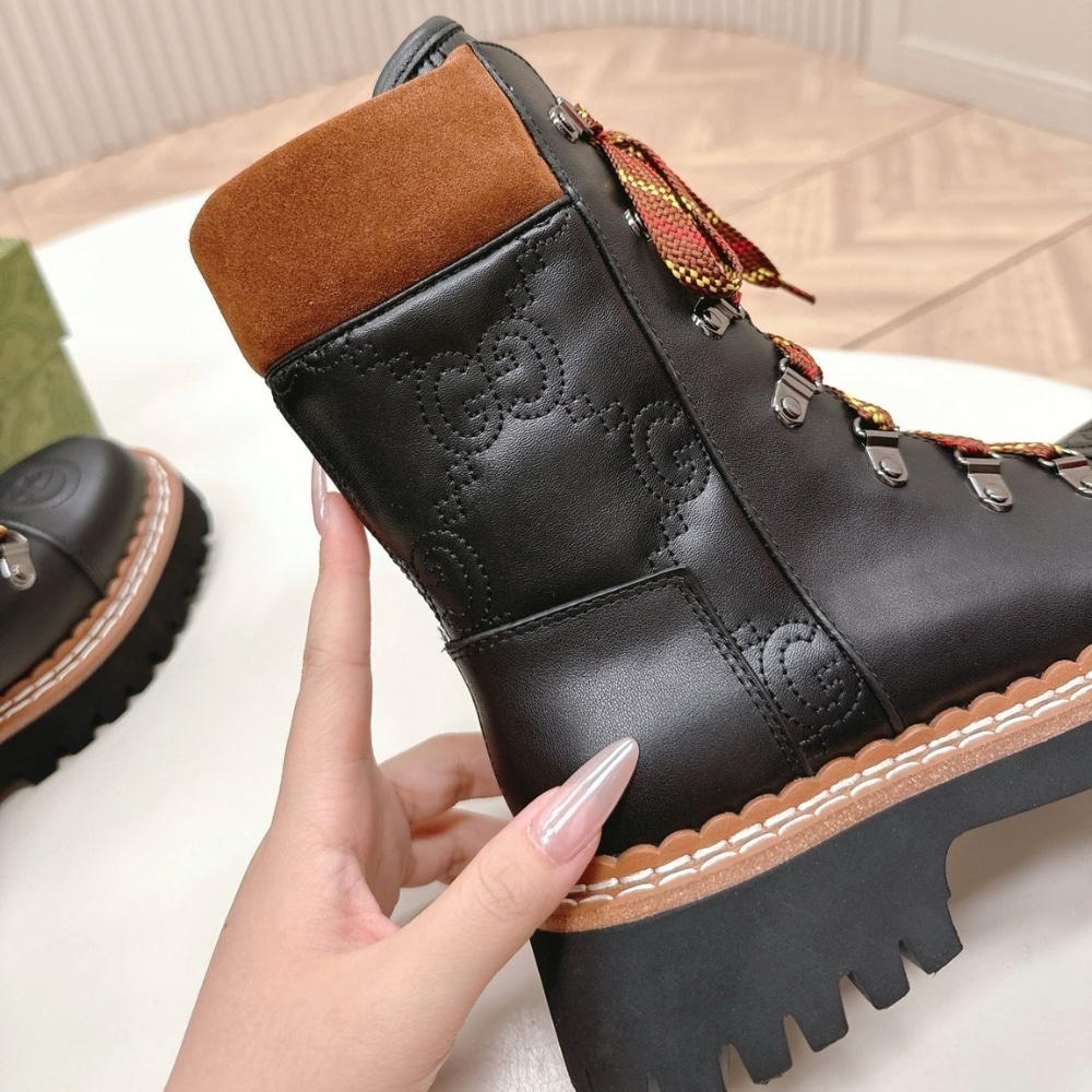Gucci Women Lace Up Ankle Boot Black And Tan 758284 Aacm1 1046