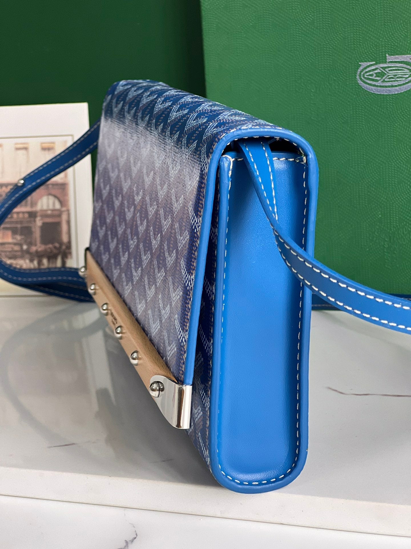 Goyard Monte-Carlo Pm Clutch 25 Cm Sapphire Blue Goyardine Canvas