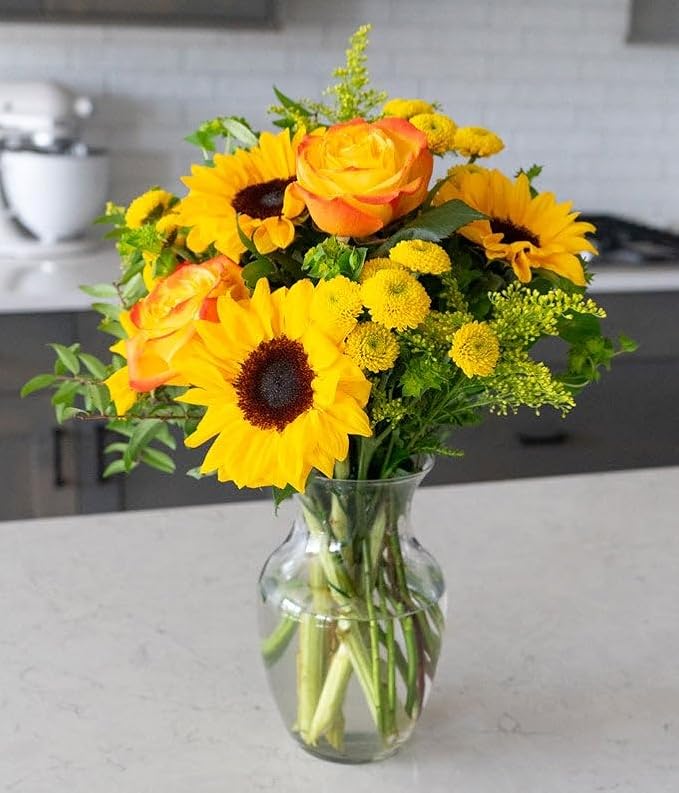 From You Flowers - Brilliant Sunflower & Rose Bouquet with Glass Vase | Fresh Flower Bouquets for Birthday, Anniversary, Get Well or Celebration