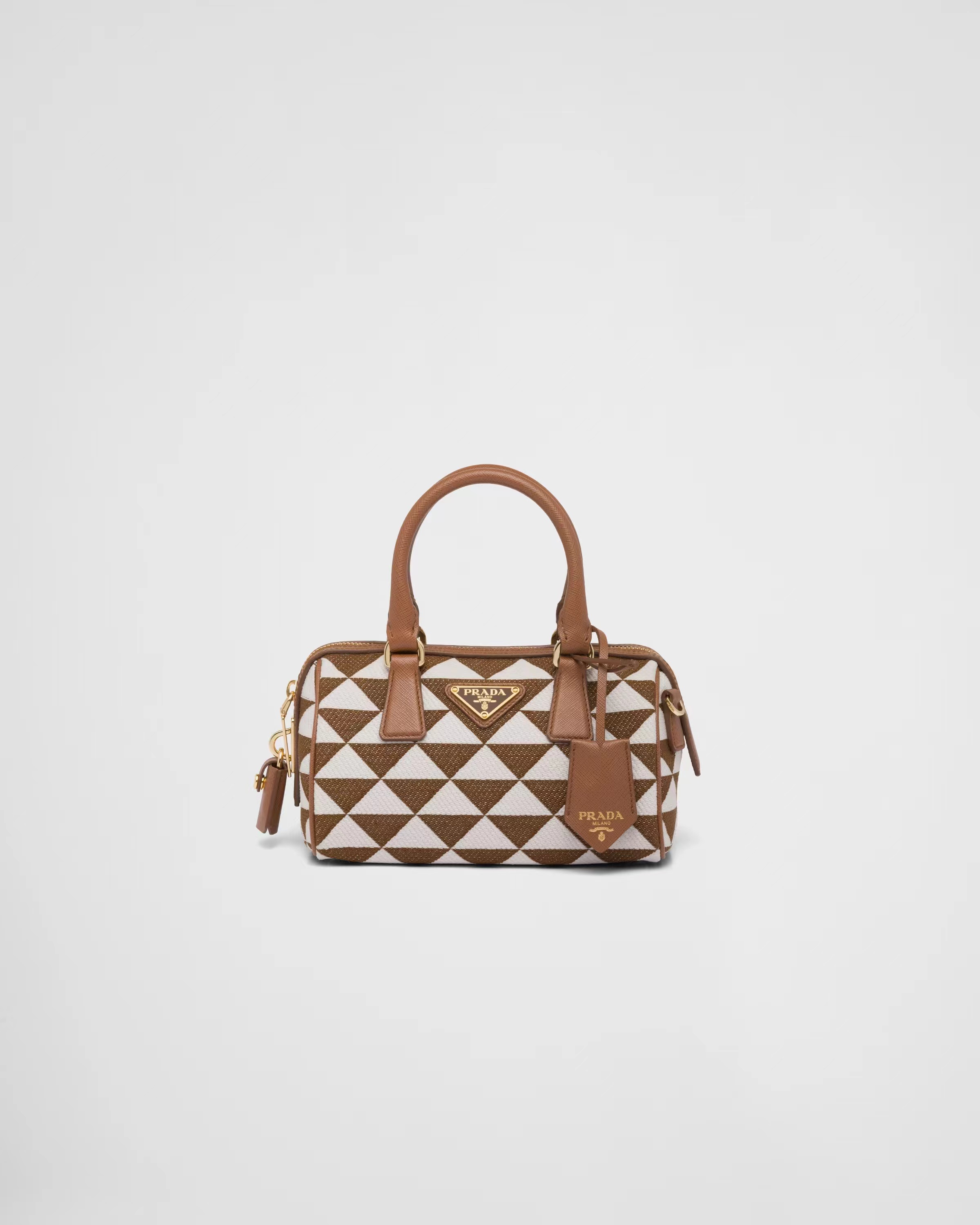 Prada Symbole embroidered fabric top-handle bag