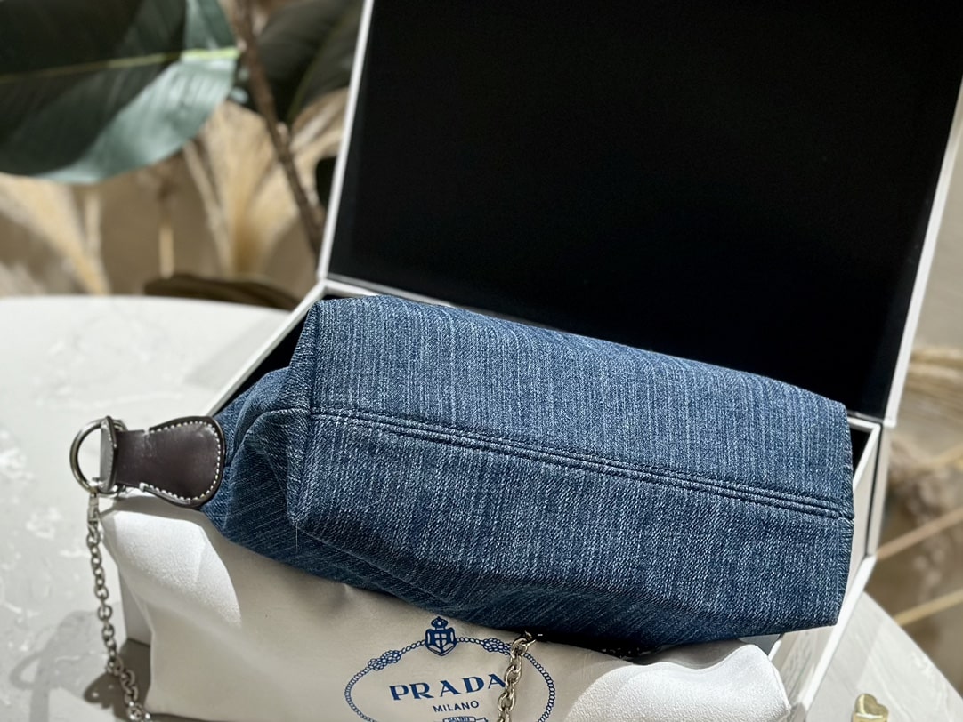 Prada Jeans Ring Shoulder Bag Denim Blue 25Cm