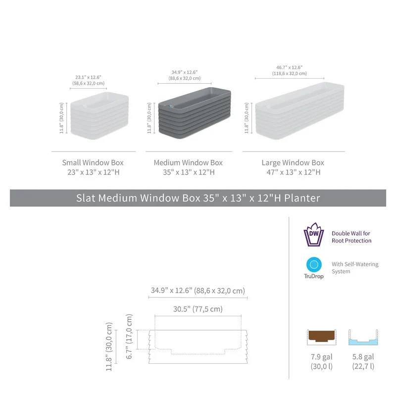 TruDrop Slat Window Box Planter