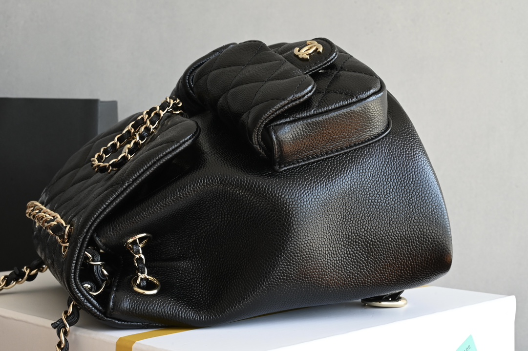 25P Duma Backpack in Black Caviar Leather with Light Gold-Tone Hardware (Model AS4376)
