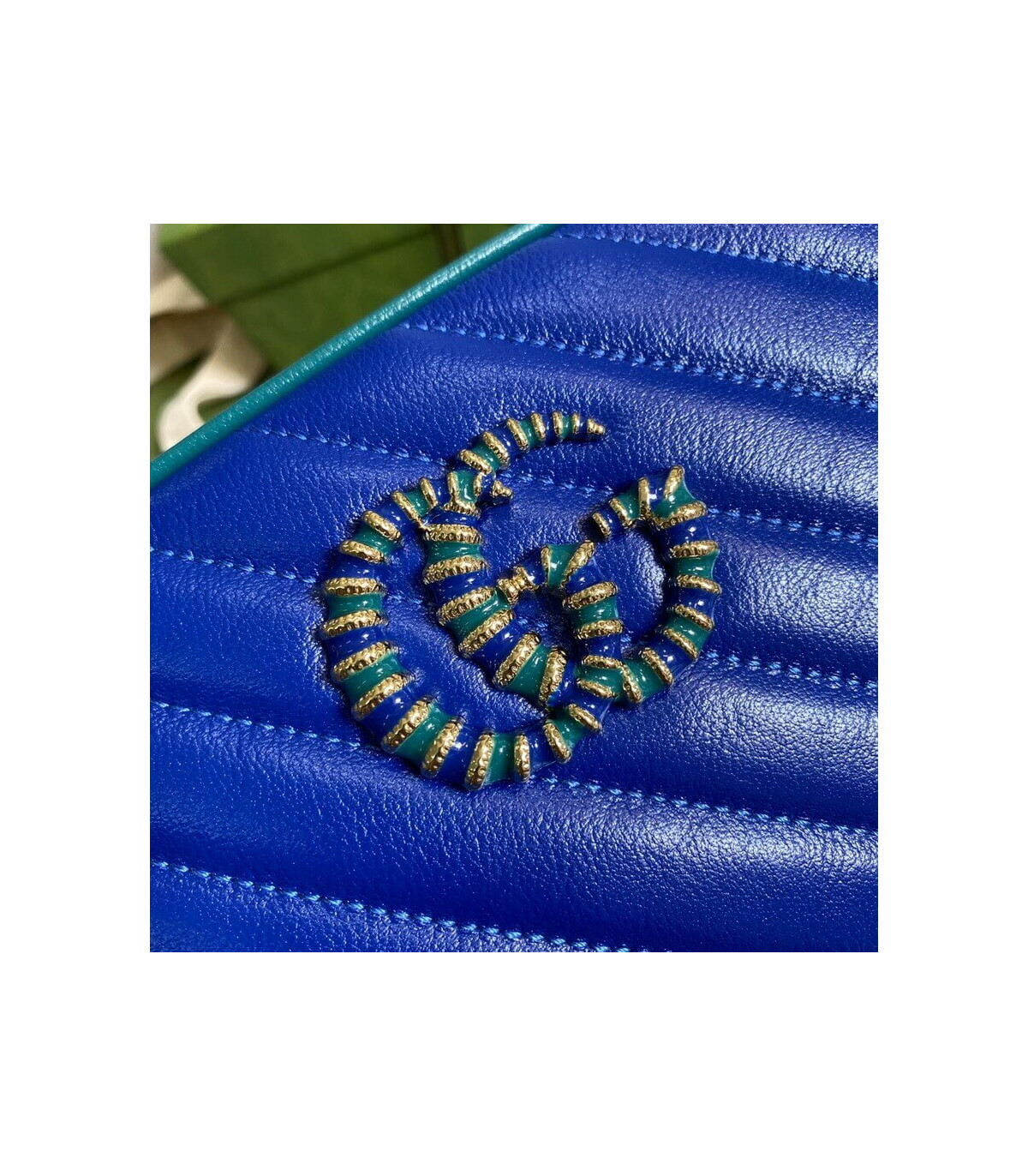 Gucci GG Marmont Small Shoulder Bag Blue and Emerald Leather