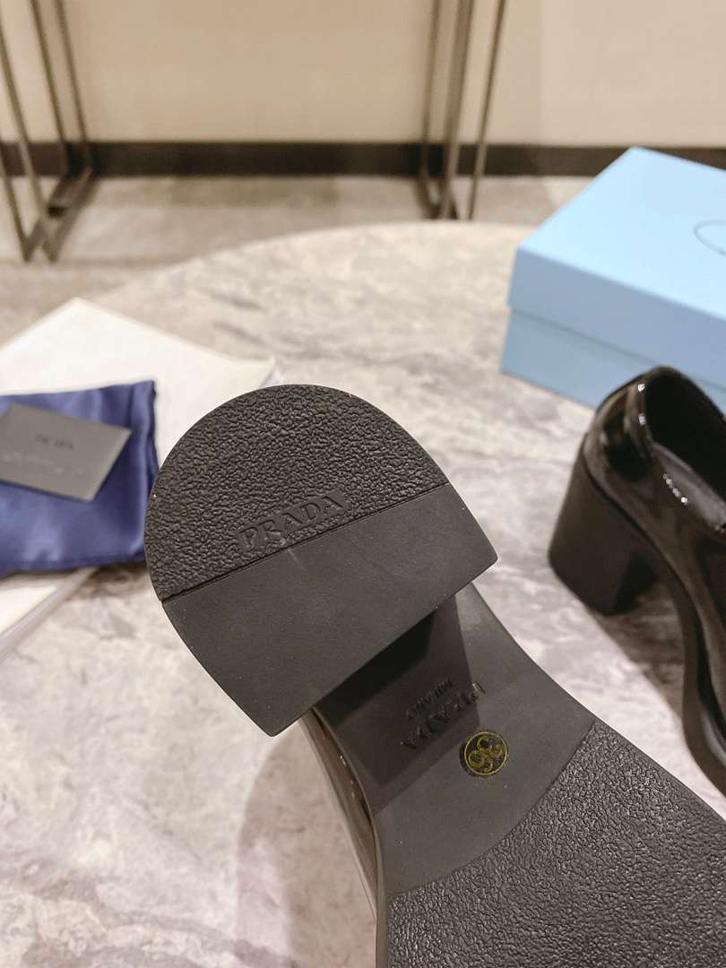 Prada Heeled Brushed Leather Lace-Ups Shiny Black