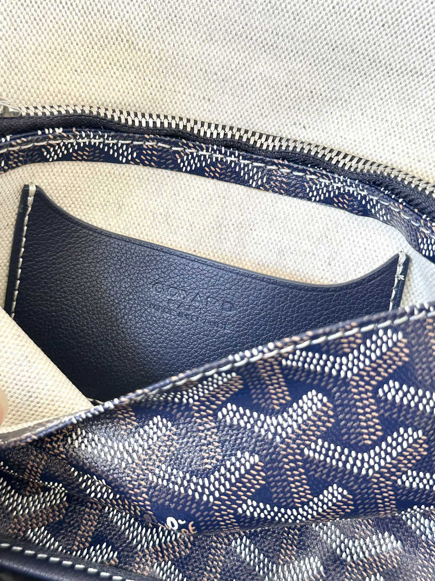 Goyard Plumet Pocket Wallet 20cm Navy Blue Goyardine Canvas And Lambskin Trim
