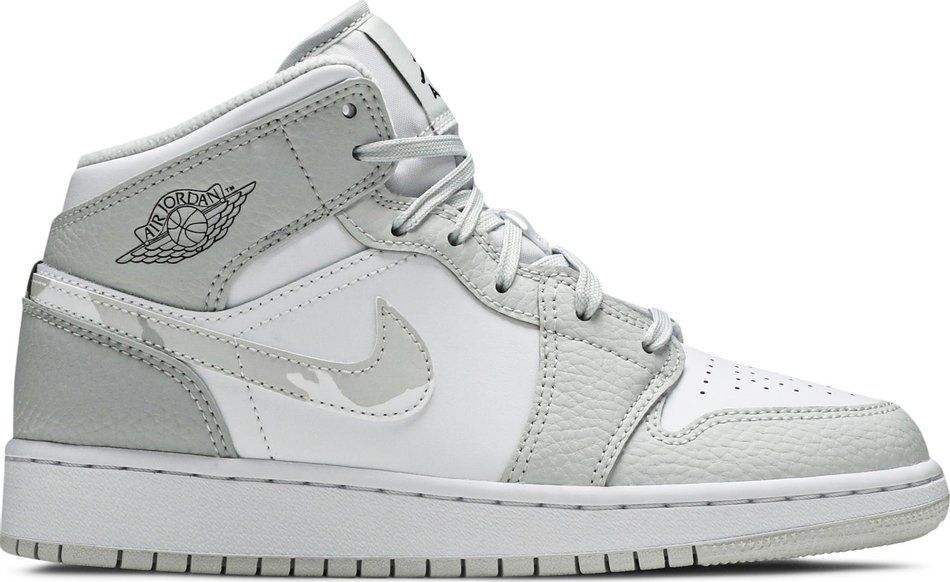 Air Jordan 1 Mid SE GS Swoosh Logo-Grey Camo DD3235-100