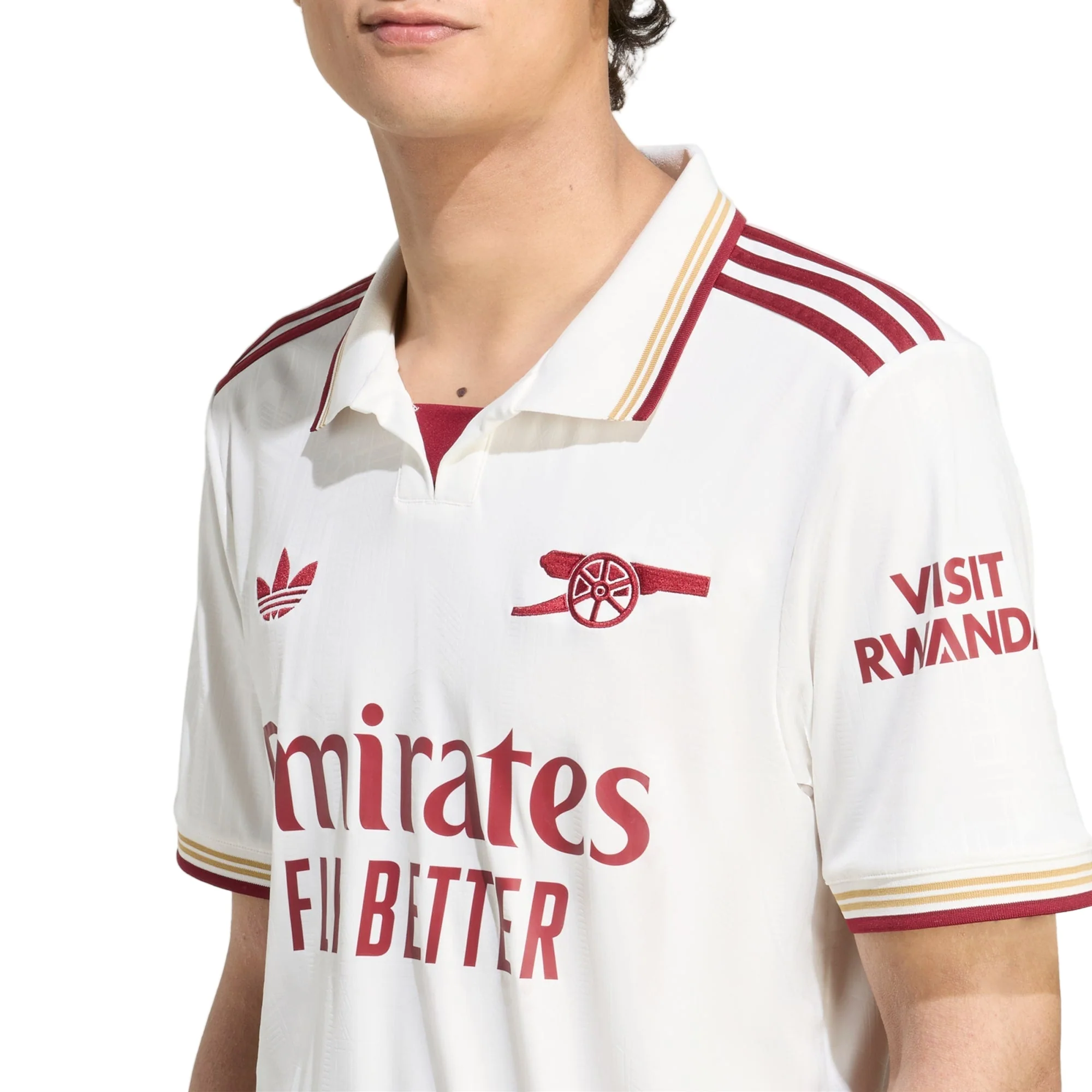 adidas Saka Men's Arsenal FC Third Jersey 25/26 w/ NRFR + EPL Patches (White/Burgundy)
