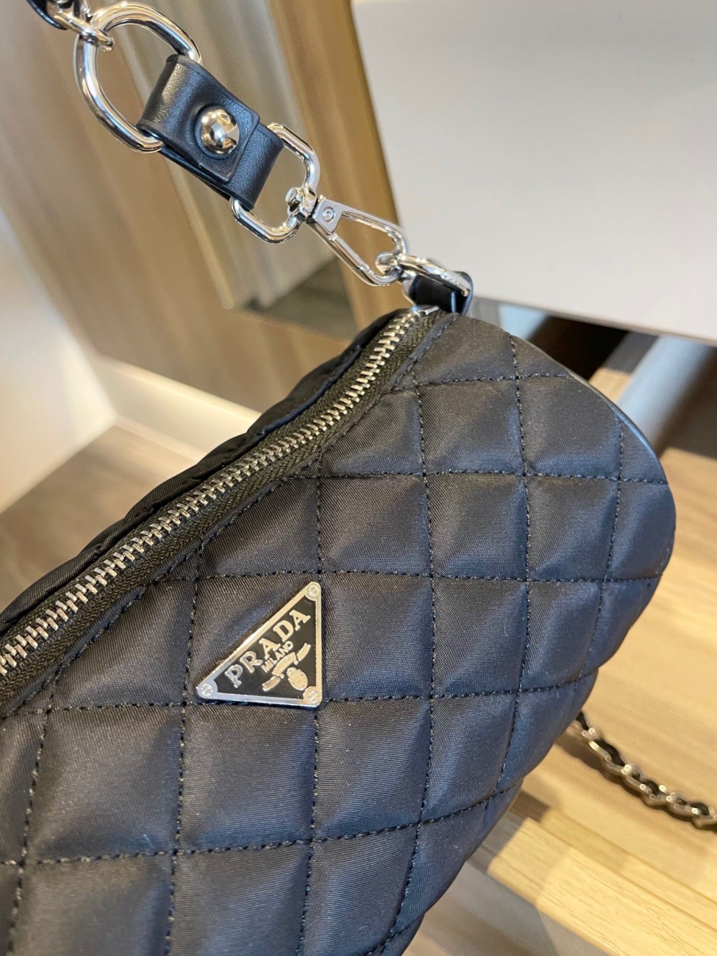Prada Tessuto Black Quilted Barrel Bag Black 20Cm