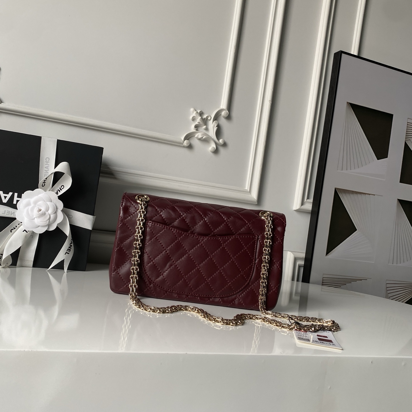2.55 Reissue Burgundy Quilted Calfskin Flap Handbag with Light Gold-Tone Hardware