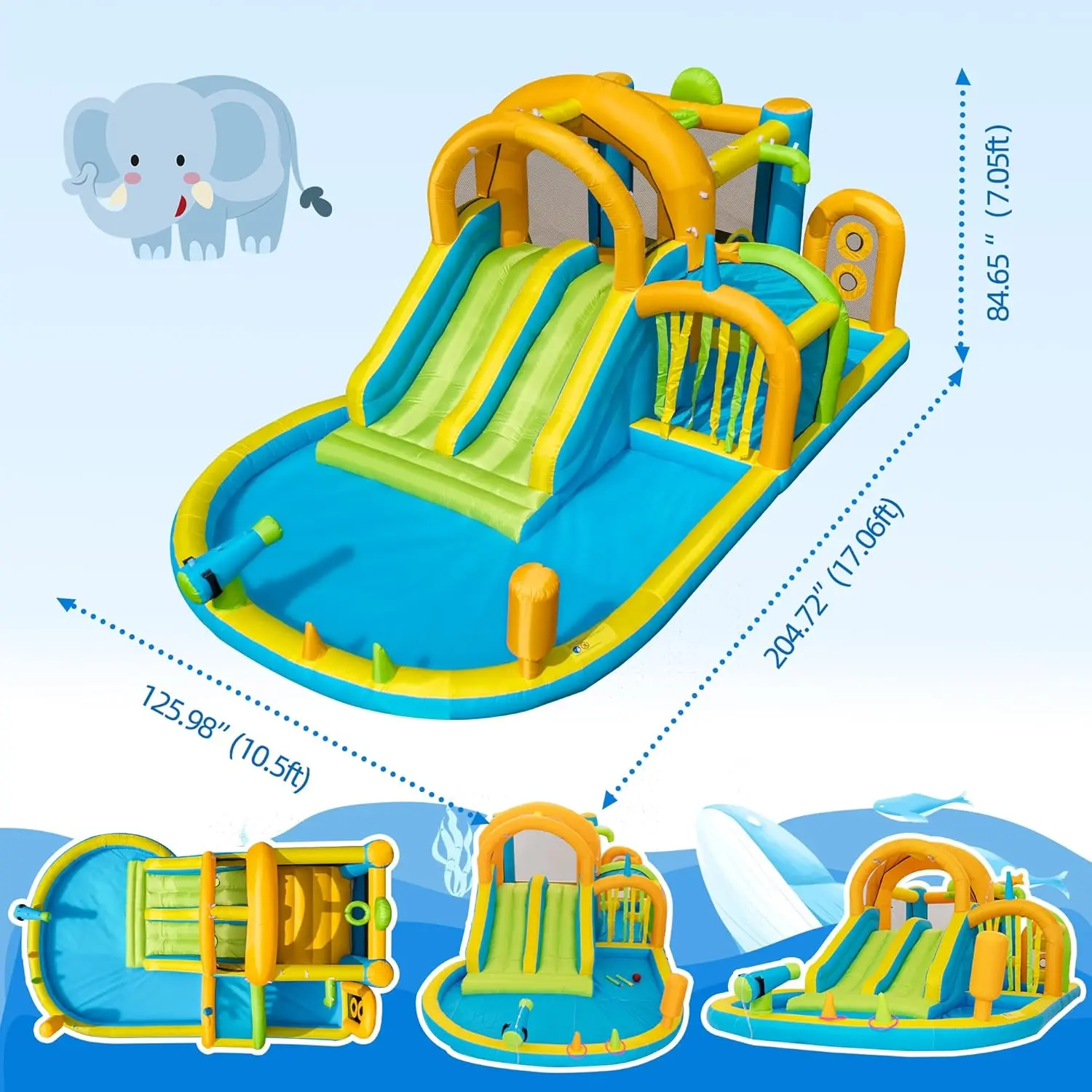 🔥Summer Deal🔥 Inflatable Water Slide Park with Splash Pool & Water Cannons