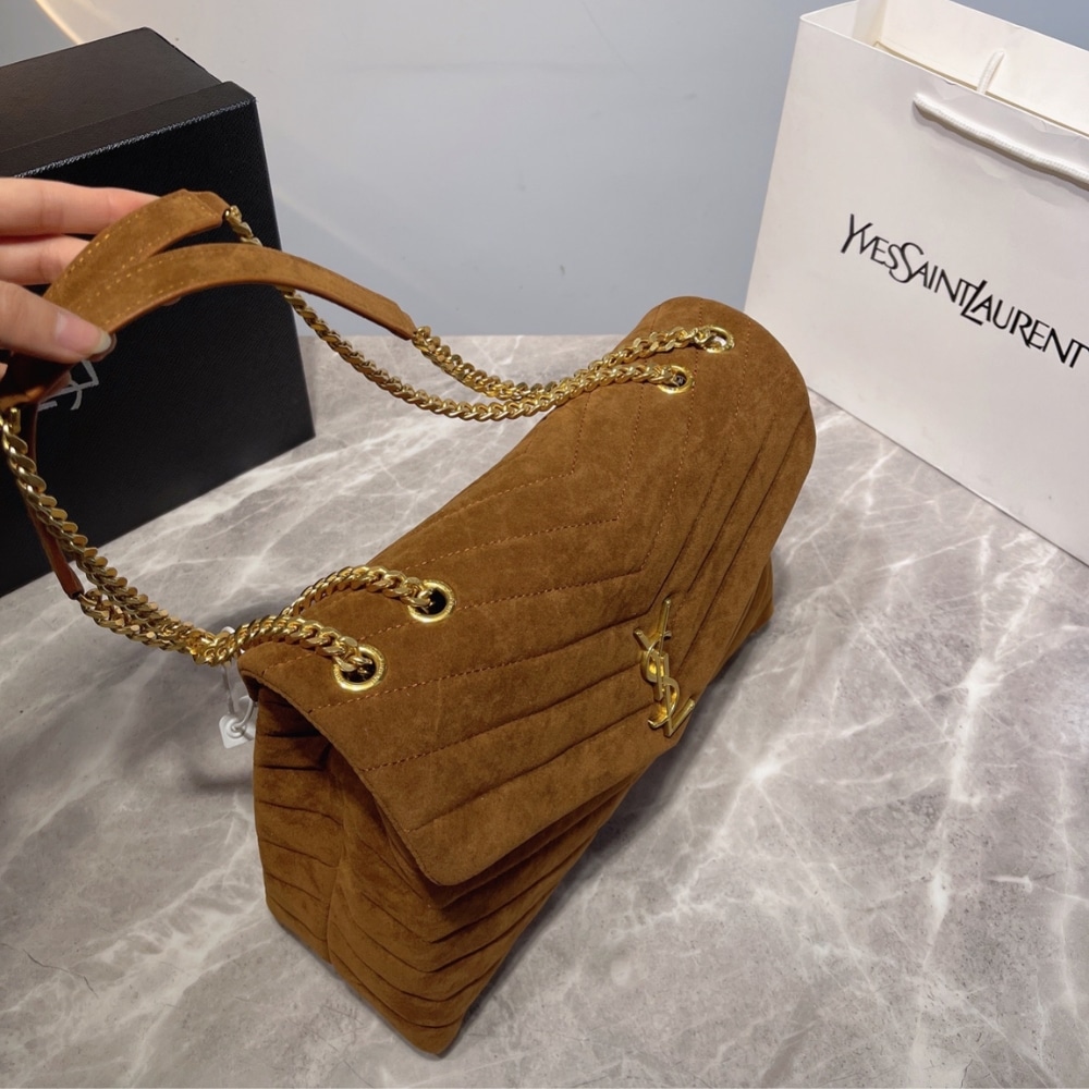 Saint Laurent Cinnamon Loulou Large Chain Bag In Suede Brown 31Cm