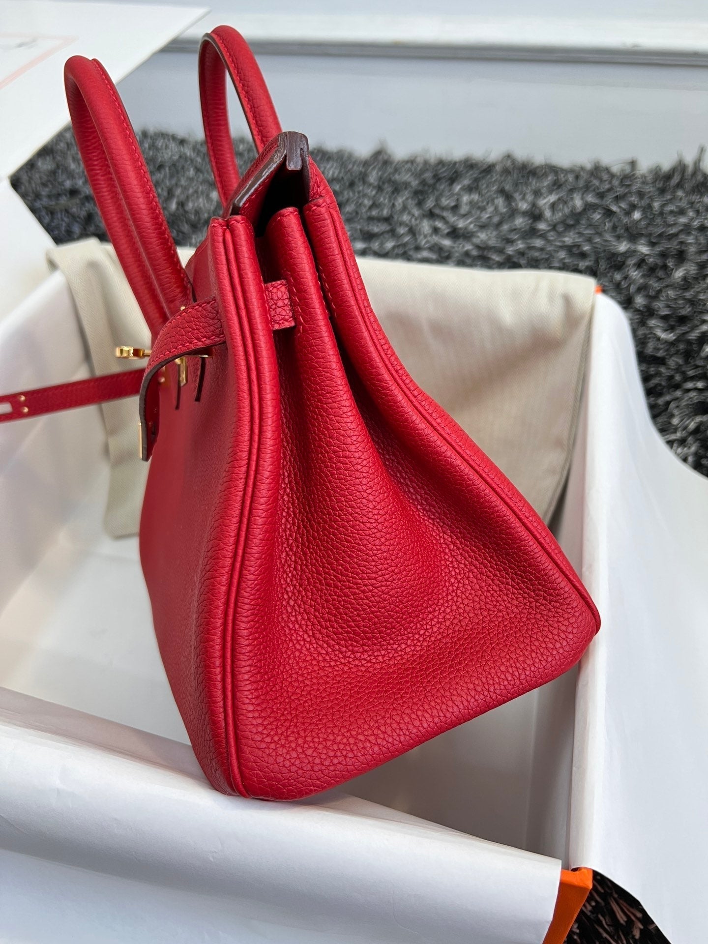 Hermes Birkin 25Cm Red Togo Leather Gold Hardware