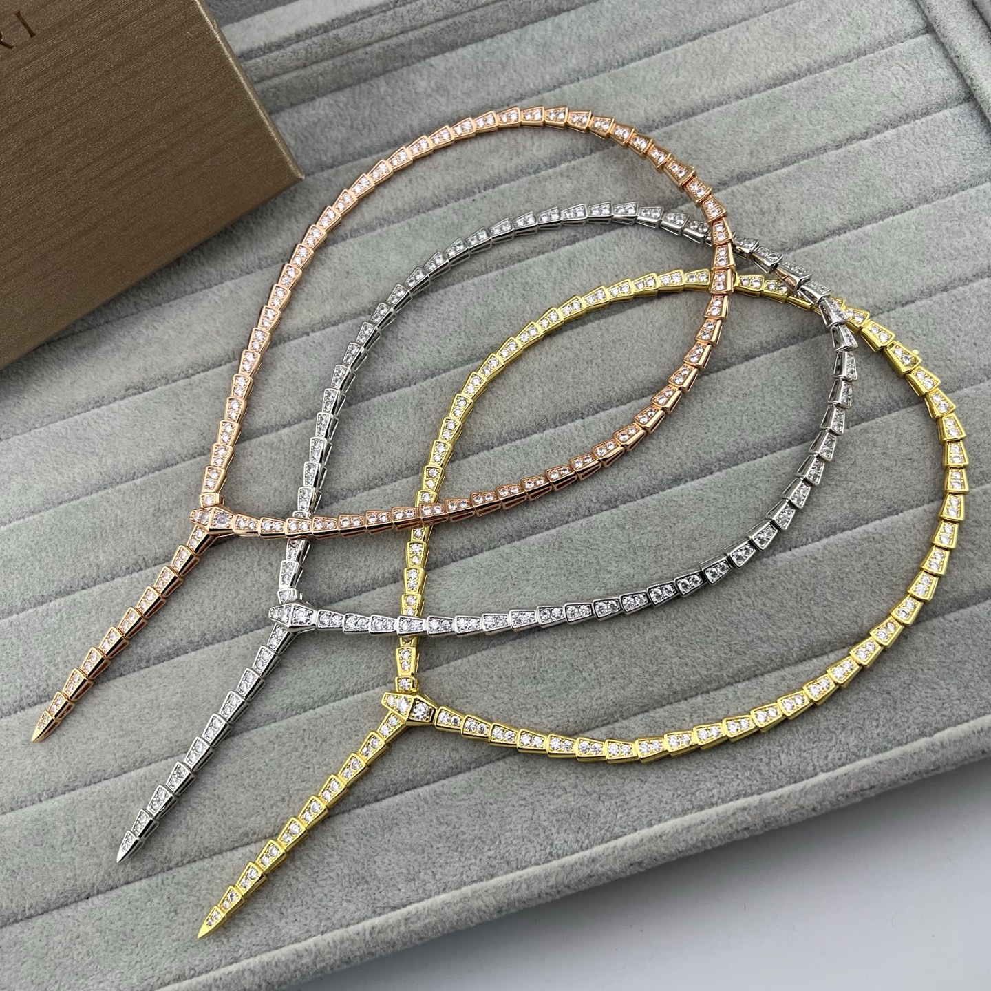 Full diamond snake bone narrow necklace