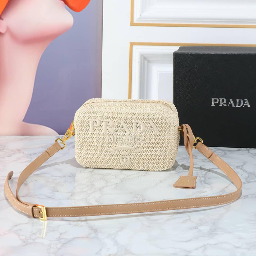 Prada Raffia Crochet Shoulder Bag Natural 20Cm 1Bh196 2A2T F0018 V Ouo