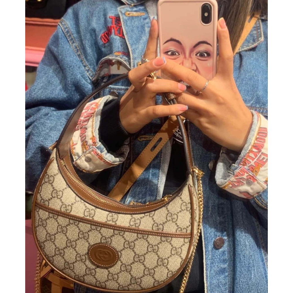 Gucci Half-Moon-Shaped Mini Bag with Interlocking G Brown