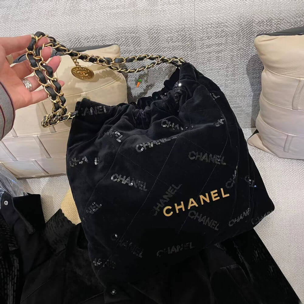 Chanel 22 Small Handbag Velvet With Sequins 37cm
