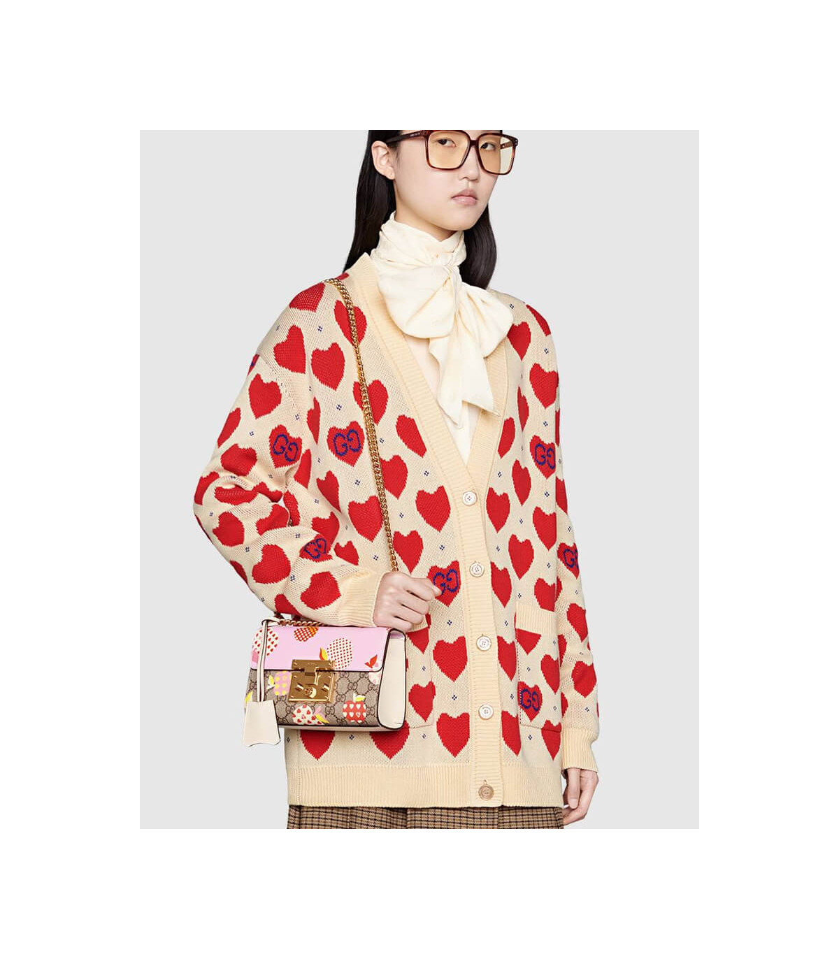 Gucci Padlock Heart Apple Pattern Small Shoulder Bag Pink