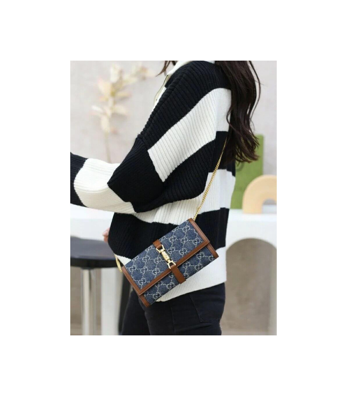Gucci Jackie 1961 Chain Wallet in Blue Denim 19cm