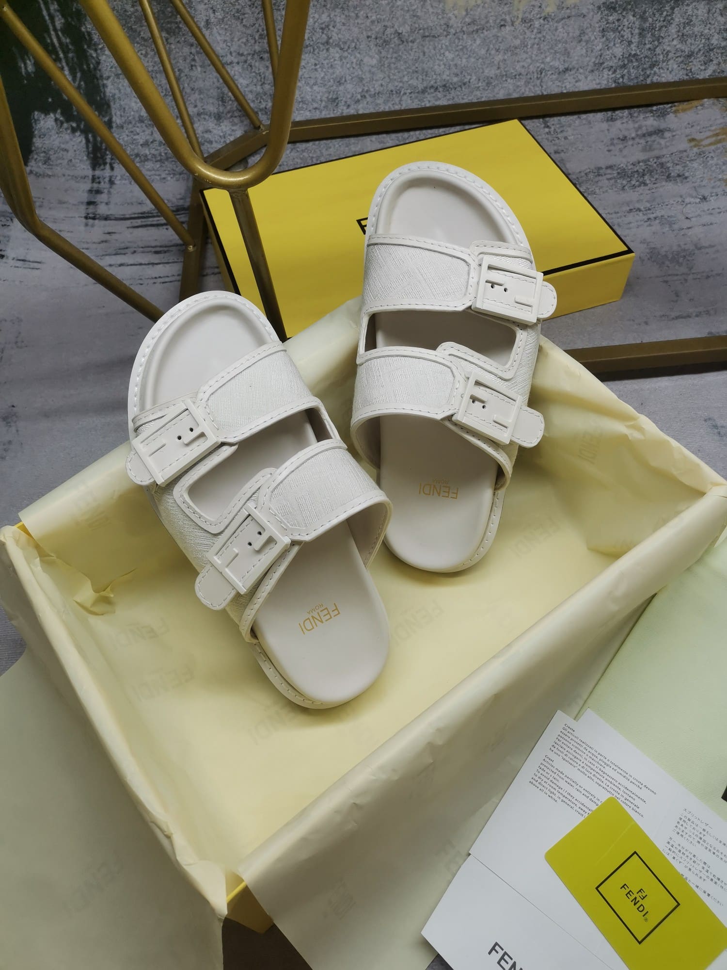 Fendi Feel Slides Unisex Ff Motif Fabric White