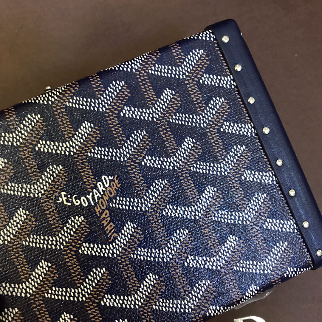 Goyard Minaudiere Trunk Bag 17Cm Navy Blue Canvas