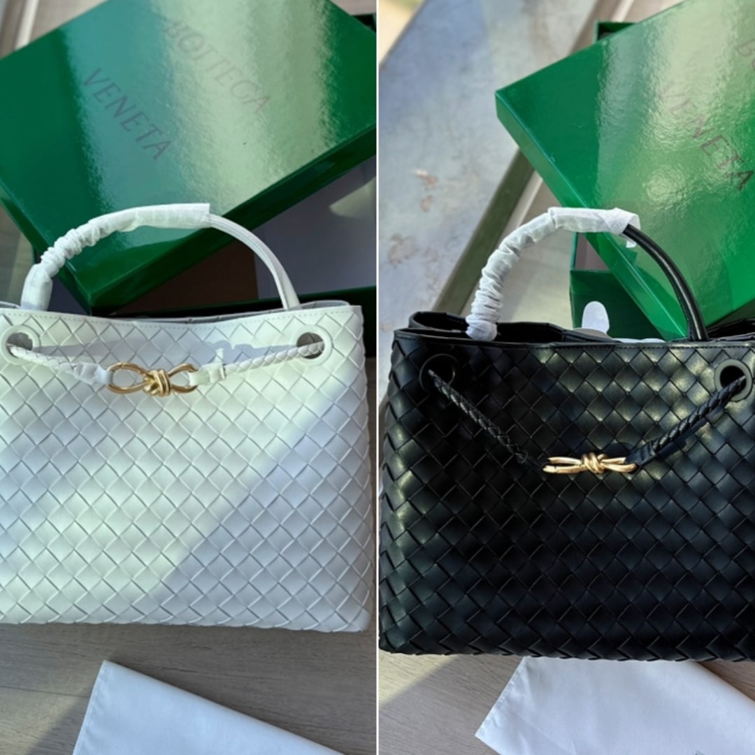 Bottega Veneta Andiamo Leather Top Handle Bag White 33Cm