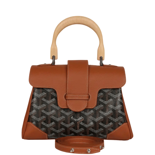 GOYARD SAIGON SOUPLE MINI BAG GOYARDINE CANVAS BLACK AND BEIGE 25CM