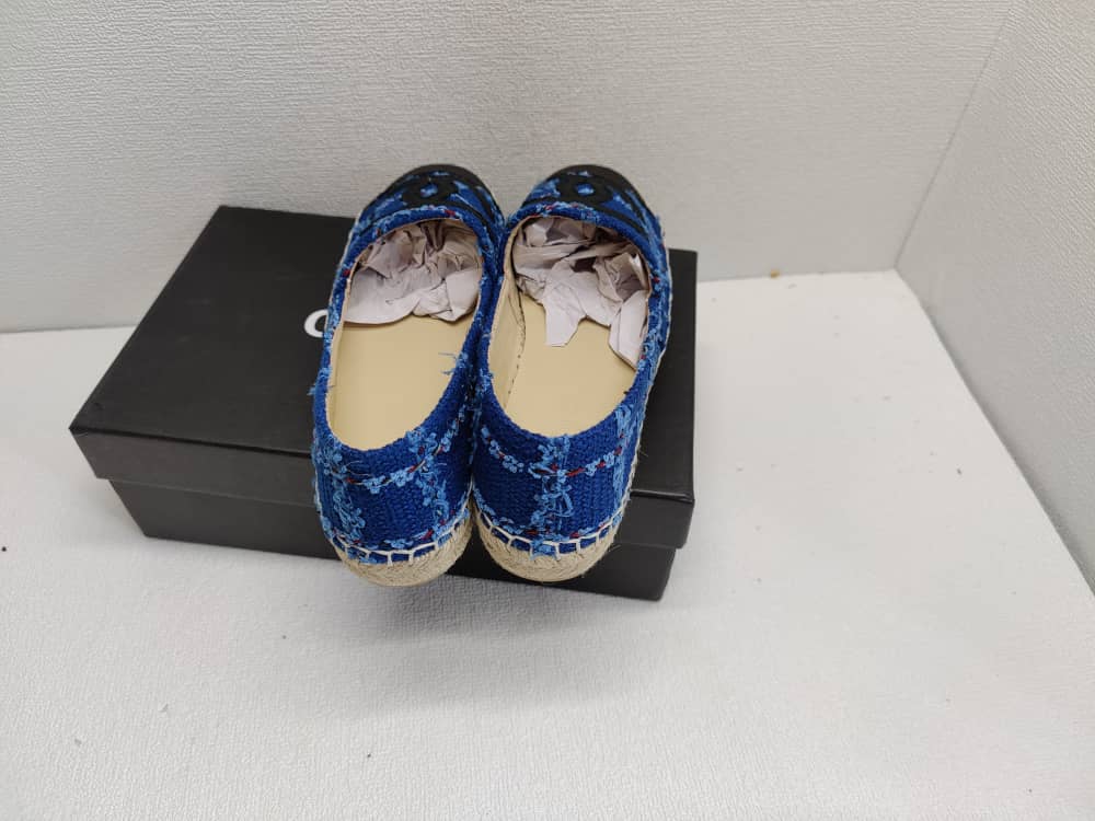 Chanel Espadrilles Cotton Tweed And Grosgrain Blue G29762 Y56424 K5509