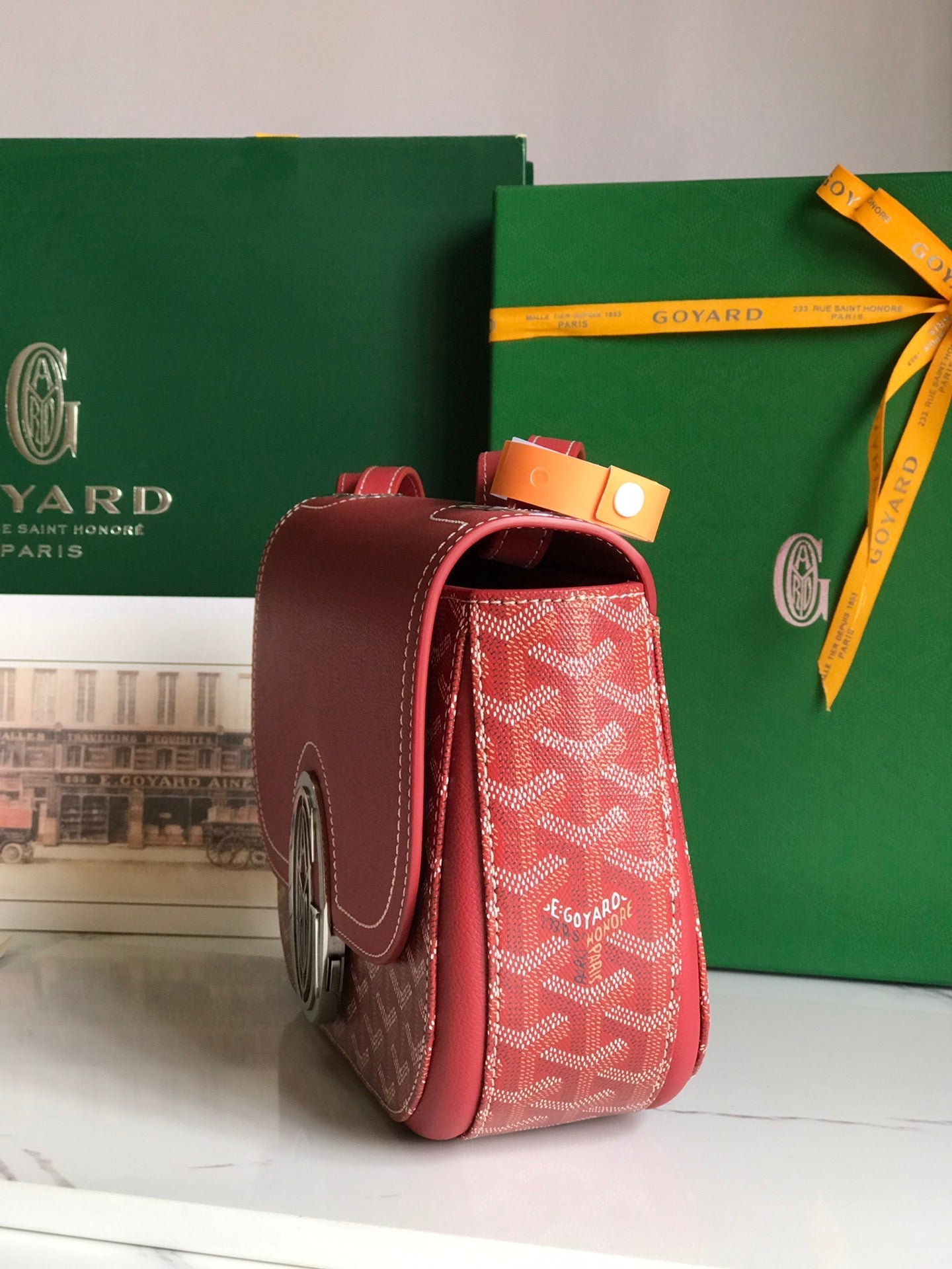 Goyard 233 Bag 25 Cm Classic Red Calfskin And Goyardine Canvas