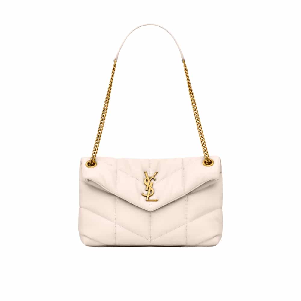 Saint Laurent Puffer Small In Leather Gold Hardware White 29Cm 5774761EL079207