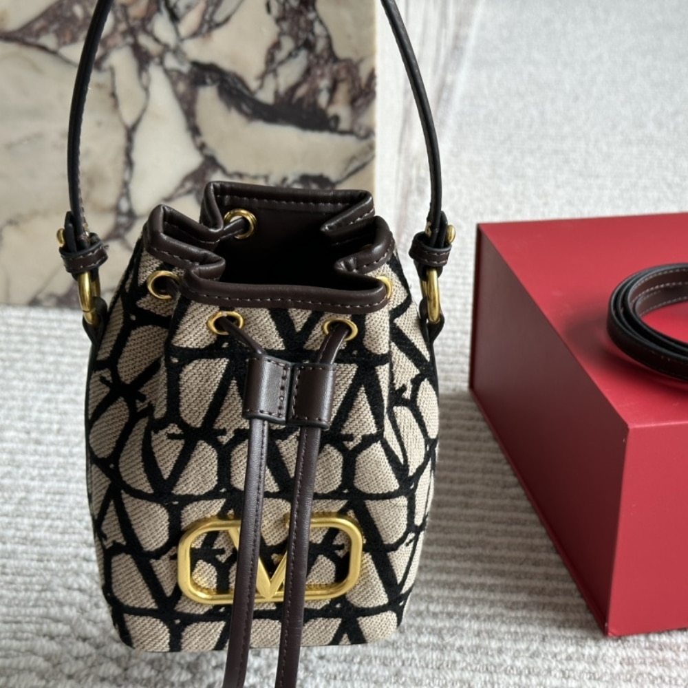 Valentino Mini VLogo Signature Bucket Bag In Toile Iconographe Brown 22Cm 5W2P0Z44Vri 6Zn