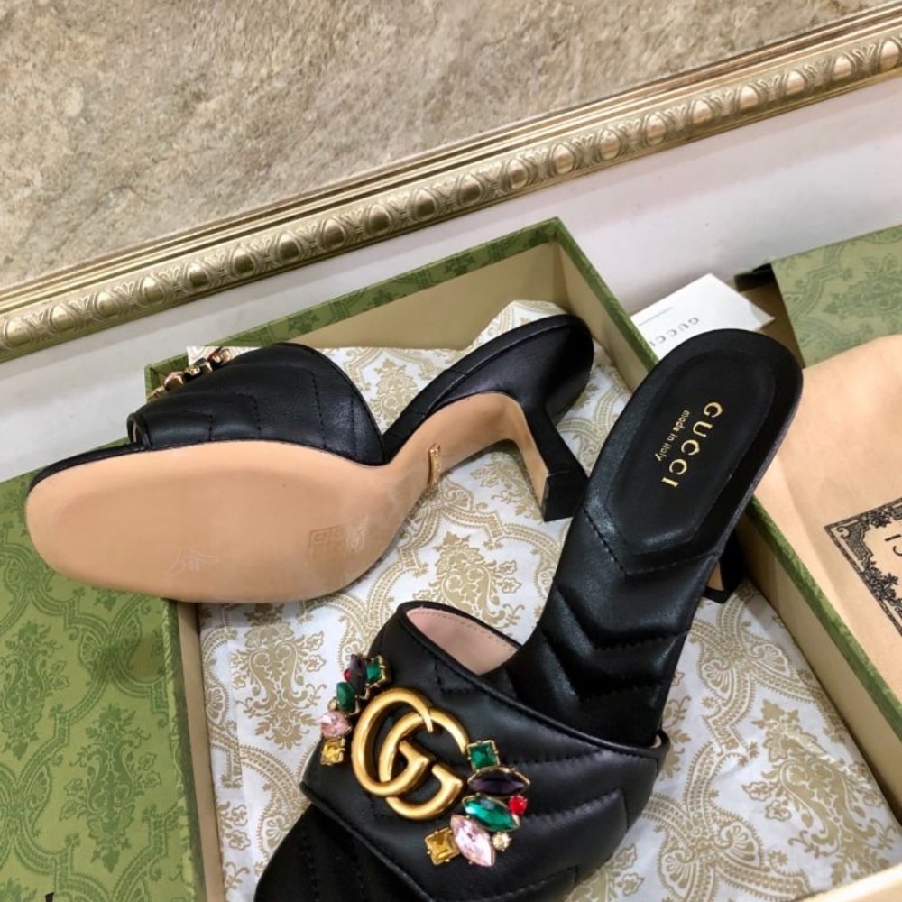 Gucci Women’s Flower Double G Slide Sandal Black