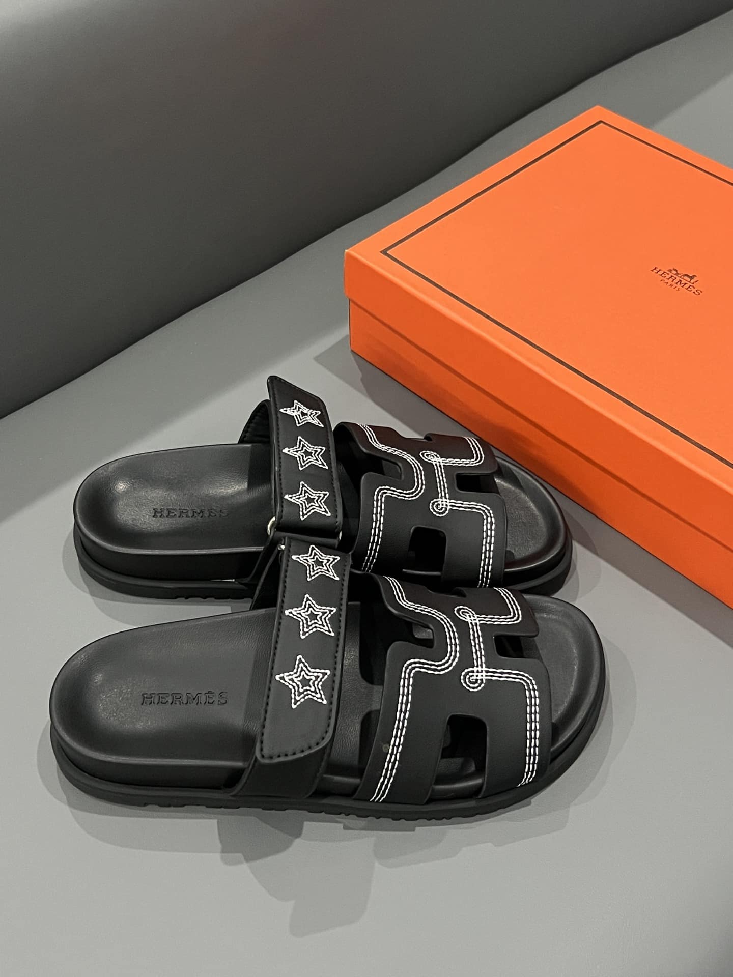 Hermes Chypre Sandal Star Stitched Noir H232142Z 02340