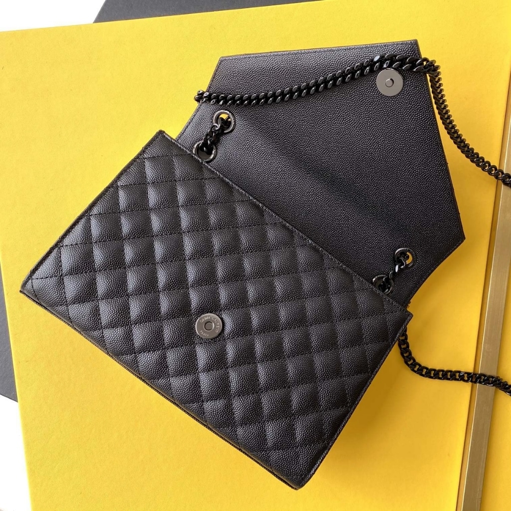 Saint Laurent Envelope Medium In Quilted Grain De Poudre Embossed Leather Black Noir 24cm 600185BOW981000