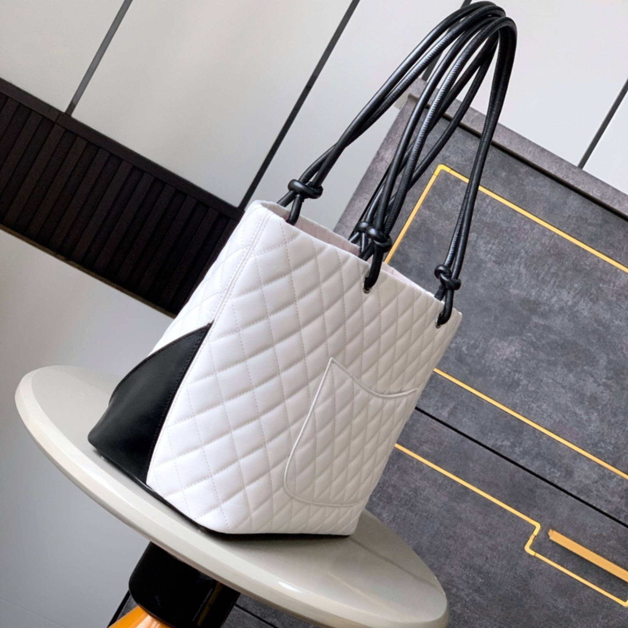 Chanel Calfskin Quilted Large Cambon Tote Black White 41Cm/16in