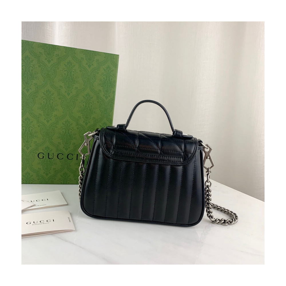 Gucci GG Marmont Black Matelasse Leather Mini Top Handle Bag
