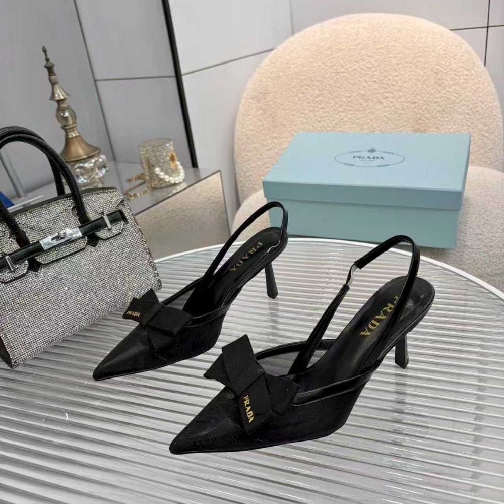 Prada Mesh Fabric Slingback Pumps In Black