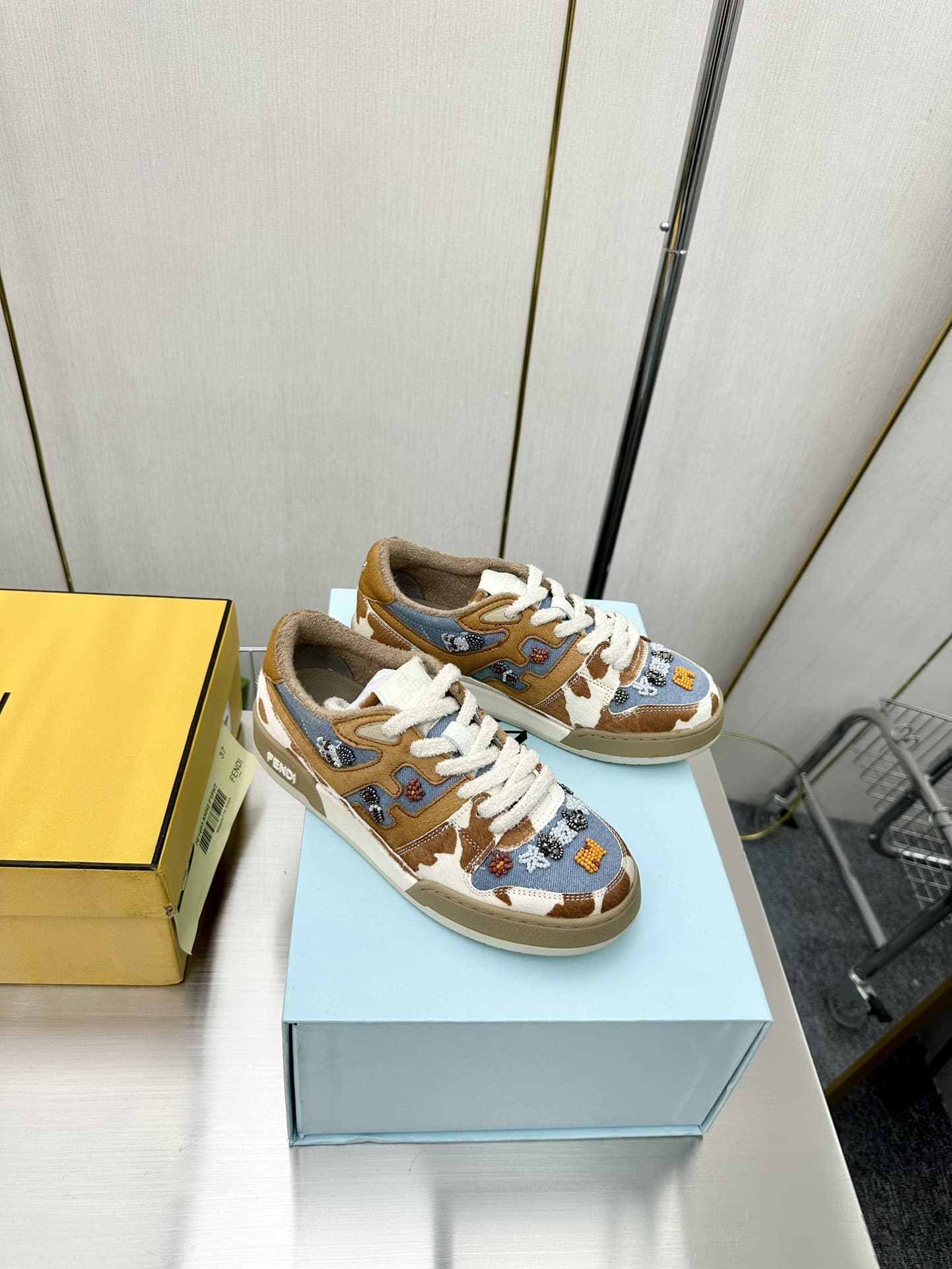 Fendi Match Suede Low Tops Brown And Blue