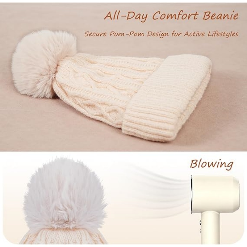 Winter Beanie with Pom Pom Cable Knit Beanie Hats